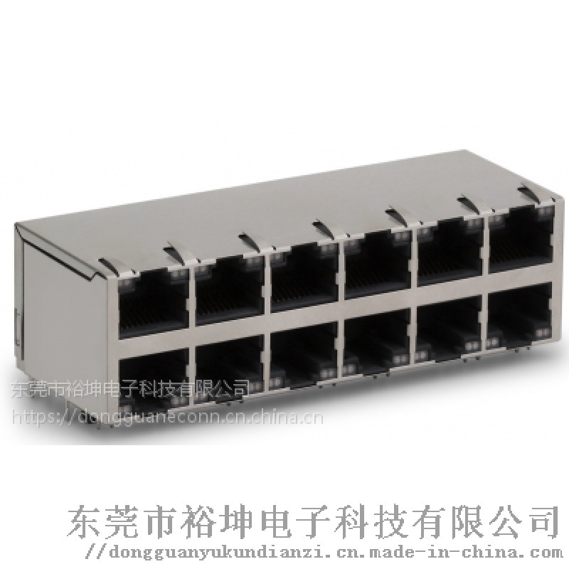 RJ45 2x6 90度DIP 帶燈帶殼 連接器